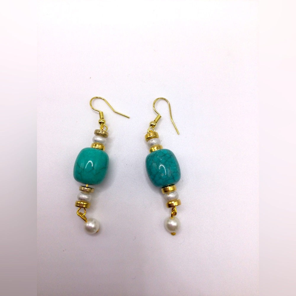 Turquoise and Biwa Pearl Earrings
